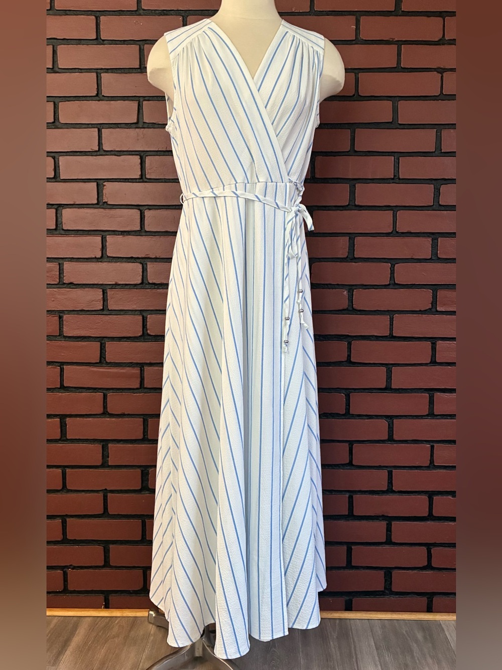 Calvin Klein Jillian Surplice Neck Striped Midi Dress